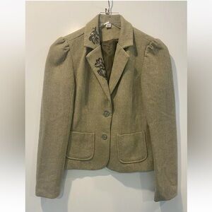 Old‎ Navy Green Beaded Herringbone Wool Blend Blazer Jacket Career Womens Small